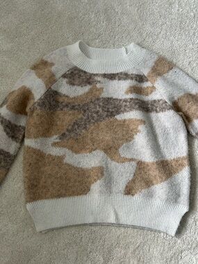 Neutral Cream & Brown Camouflage Crewneck Sweater